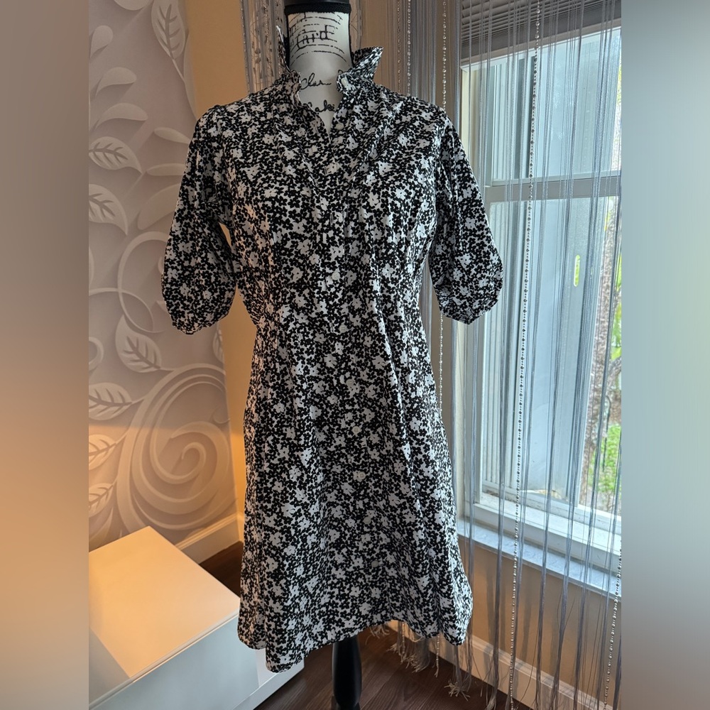 Tommy Hilfiger Monochrome Floral Long Sleeve Dress